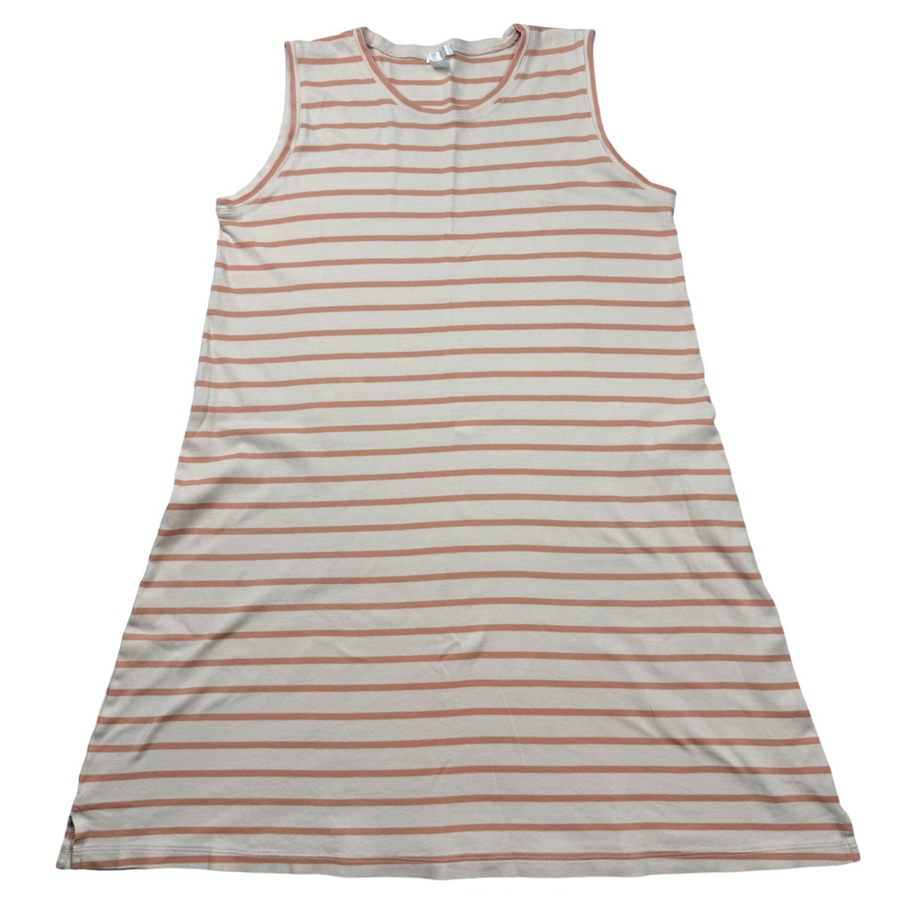 LAKE Pima Cotton Striped Sleeveless Shift Nightgown Peach Cream‎ Medium Natural